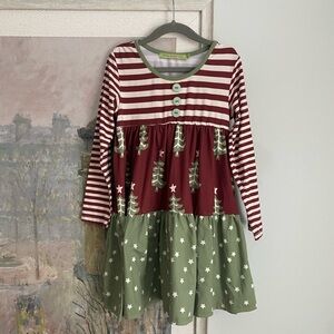 Millie Loves Lily Red and Green Striped Tree Dress